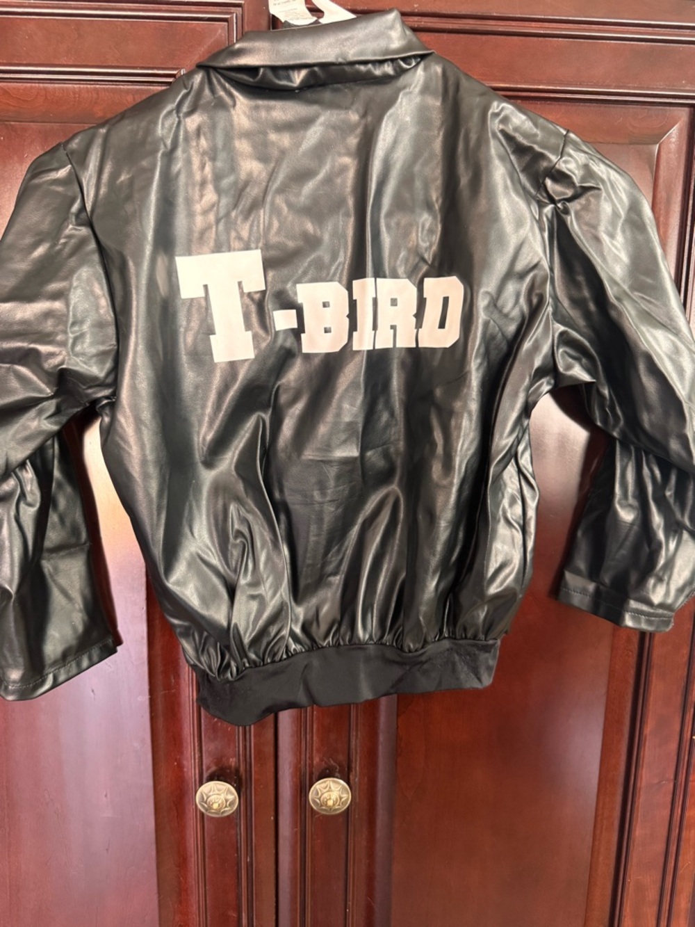 T-BIRD Black Faux Leather Bomber Jacket kids size small 4/6 EUC